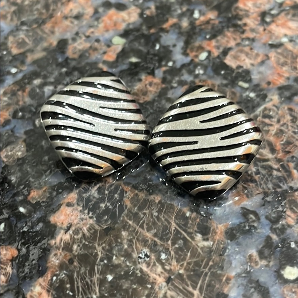 Black and silver zebra earrings
